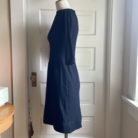 Vintage 1960’s Black Wool Wiggle Dress w Back Metal Zipper, Slash Neck & Pocket - Picture 3 of 16